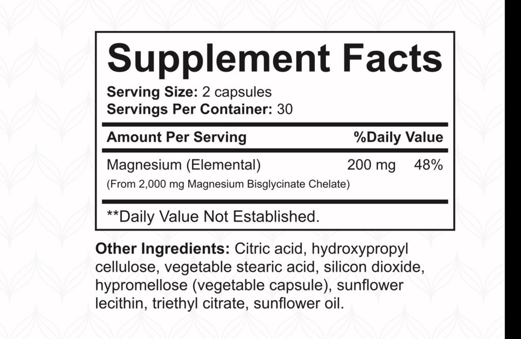 Supplement facts label for Magnesium Glycinate by NatureBest